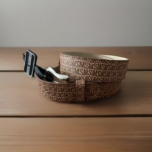 Steve Madden Womens Belt M Brown Fish Eye Logo Fashion Celeb Style Two-Tone